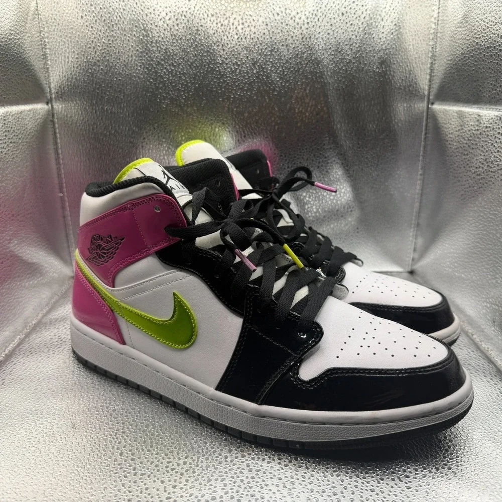 Size 11 Air Jordan‎ 1 SE Mid White Cyber Active Fuchsia Mens Sneakers CZ9834-100